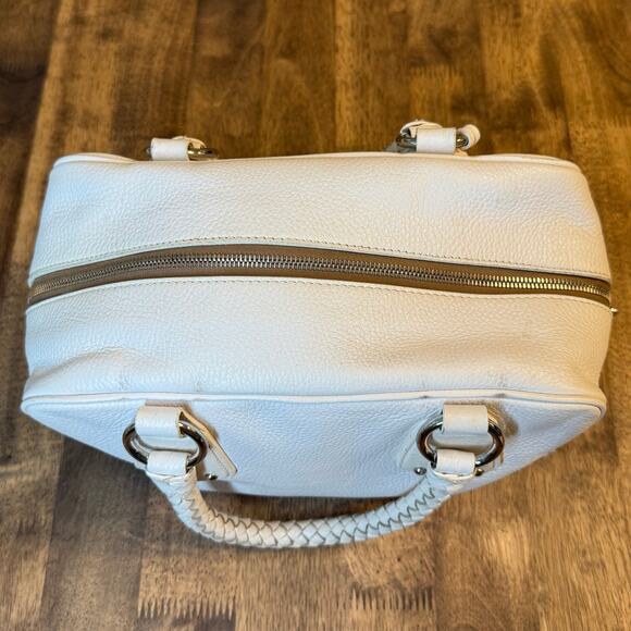 Prada Vitello Daino Handbag Pebbled Leather Braided Handle Zipper Lock Off-White - Picture 9 of 13